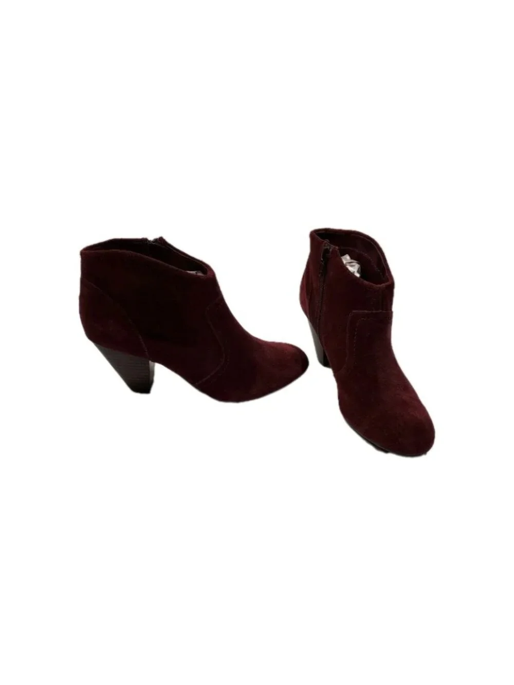 Ankle Booties Aldo Burgandy Zip Up Triangle  Heel Size 7.5 Boots Short Suede